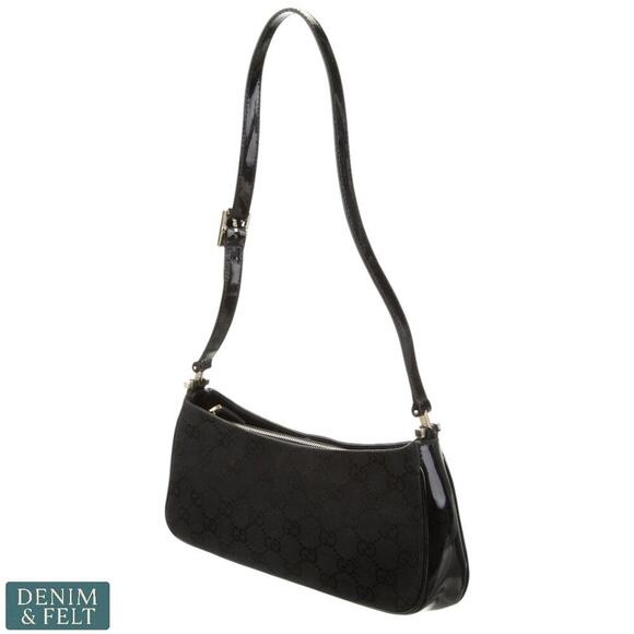 Gucci Black GG Monogram Mini Shoulder Bag with Patent Leather Trim, Vintage - Picture 3 of 16